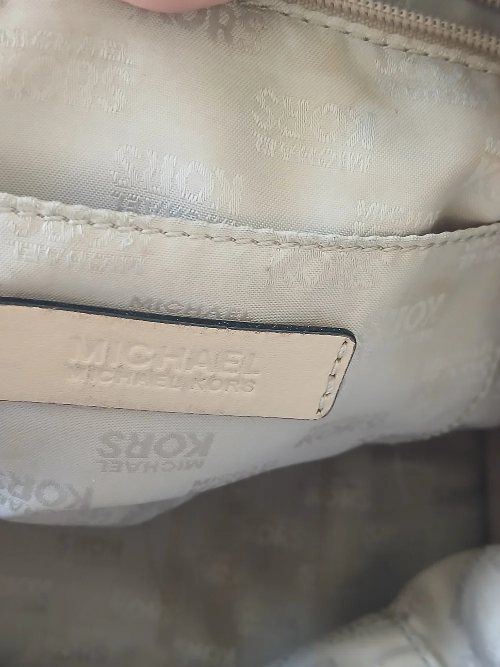 Michael Kors Cream Logo Satchel with Beige Trim